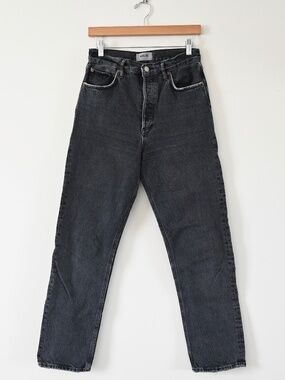 AGOLDE 90s Pinch Waist Straight Leg Jeans in Black Tea Size 26 Organic Cotton